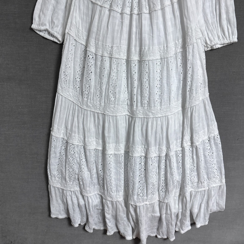 Free People Dress M White Eyelet Tiered Midi Boho Balloon Open Back Festival - Picture 7 of 13